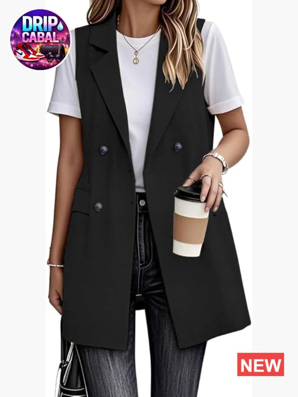 Sleeveless Long Vest Blazer Jacket Cotton Linen Dressy Business Casual Outwear